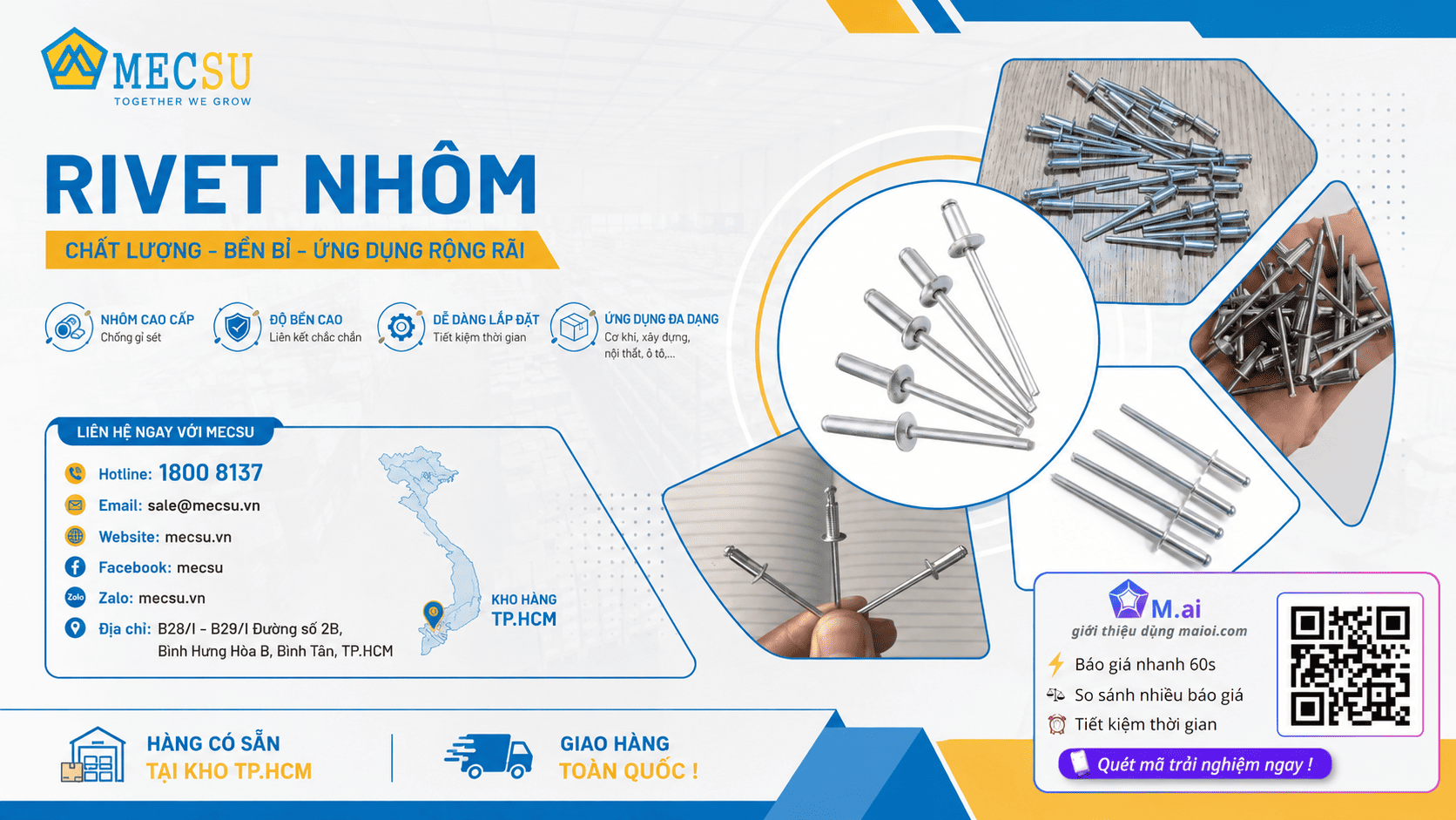 Rive Nhôm (Đinh Rút Nhôm) - Tất Tần Tật Từ A-Z 